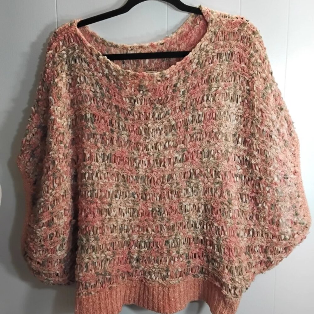 Anthropologie Pink and Cream Textured Sweater